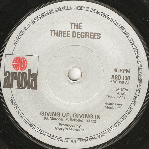 The Three Degrees Giving up, Giving in 1978 Vinyl 7"