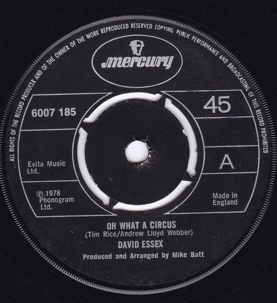 David Essex Oh What a Circus 1978 Vinyl 7"