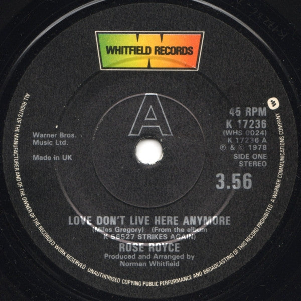 Rose Royce Love Don't Live Here Anymore 1978 Vinyl 7"