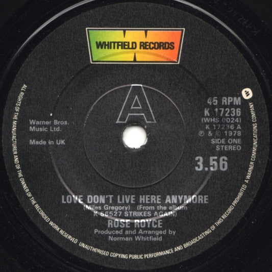 Rose Royce Love Don't Live Here Anymore 1978 Vinyl 7"
