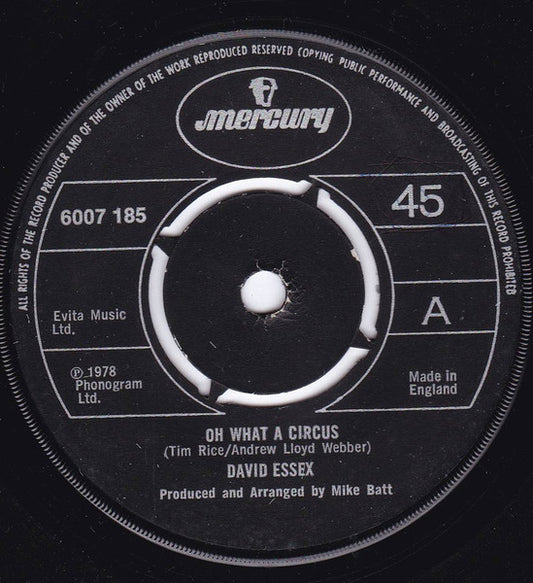David Essex Oh What a Circus 1978 Vinyl 7"